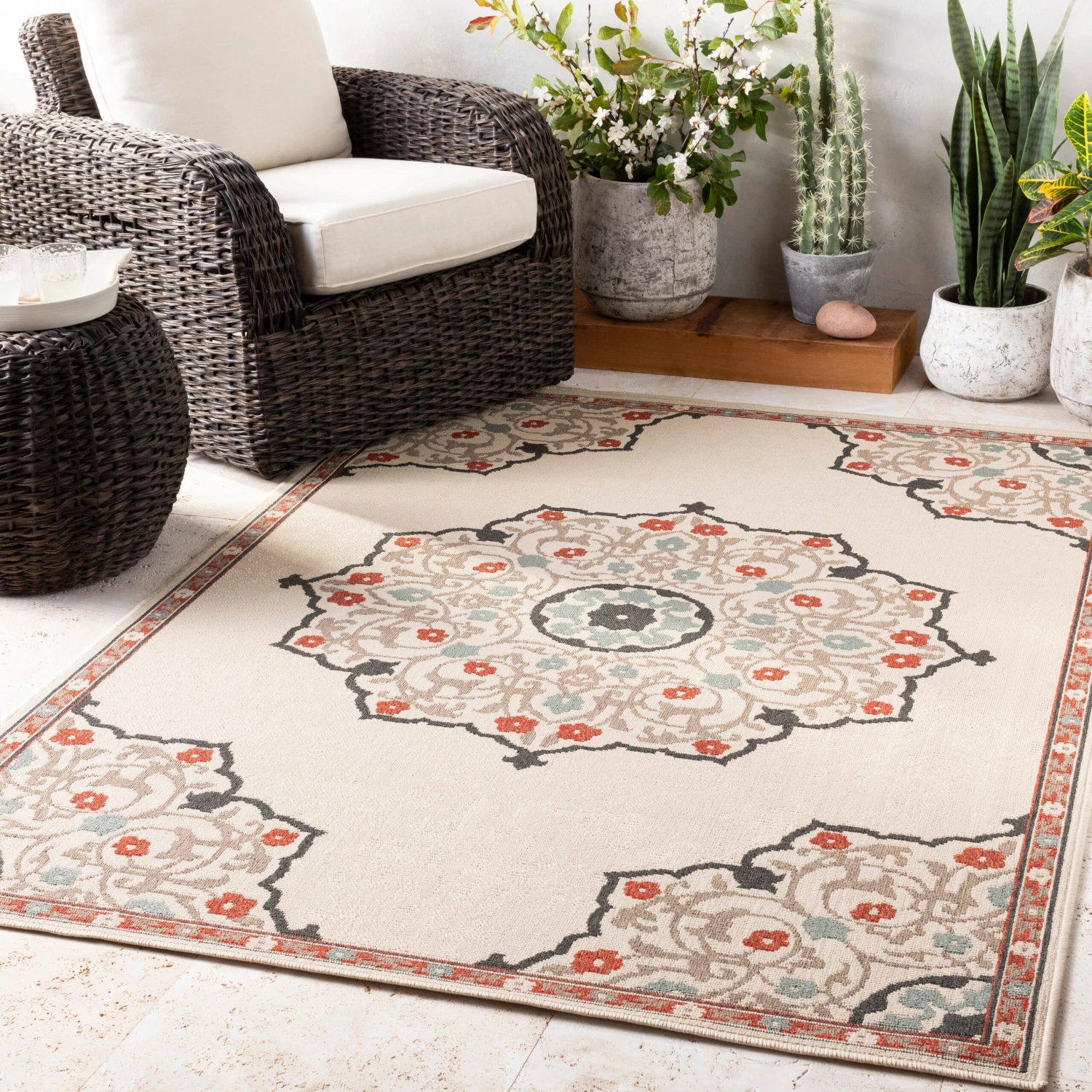 Artistic Weavers Erminio Medallion Indoor/ Outdoor Area Rug - 7'3" Square 2 Artistic Weavers Erminio Medallion Indoor/ Outdoor Area Rug - 7'3" Square - Image 2
