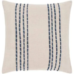 Artistic Weavers Malik Cream & Navy Hand Embroidered Poly Fill Throw Pillow (18" X 18")