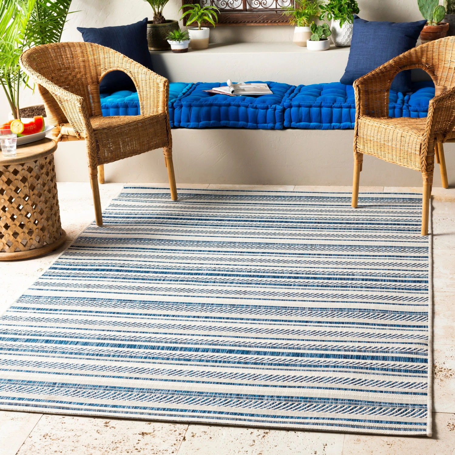 Artistic Weavers Rikard Indoor/ Outdoor Navy Blue Coastal Stripe Area Rug 2 Artistic Weavers Rikard Indoor/ Outdoor Navy Blue Coastal Stripe Area Rug - Image 2