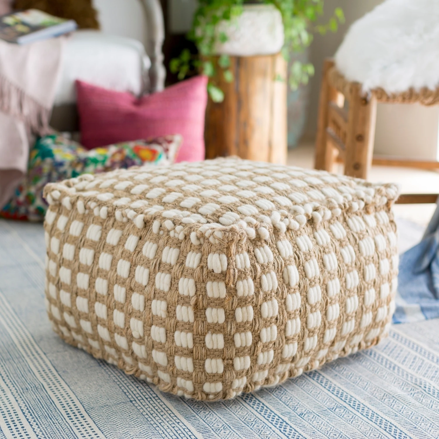 Artistic Weavers Striped Alta Square Jute/Cotton Pouf (20 X 20 X 12) 2 Artistic Weavers Striped Alta Square Jute/Cotton Pouf (20 X 20 X 12) - Image 2