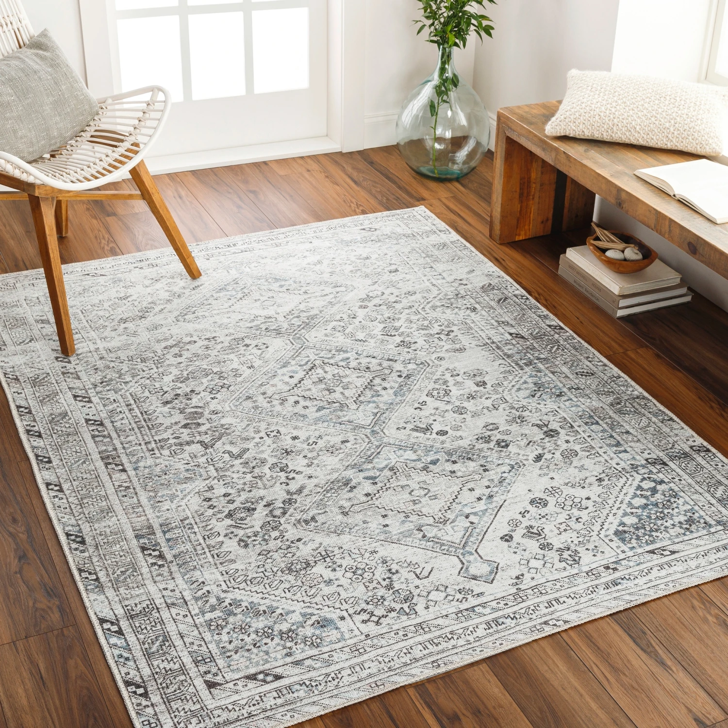 Artistic Weavers Verninac Distressed Medallion Printed Washable Rug 5 Artistic Weavers Verninac Distressed Medallion Printed Washable Rug - Image 5